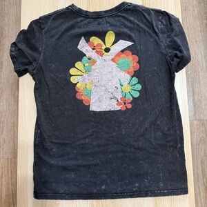 Dutch Bros Black Tee with White Windmill and Multicolor Floral Graphic